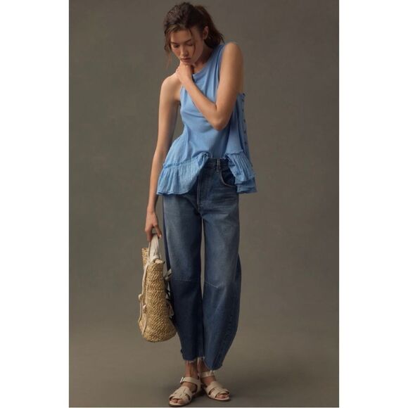 NEW Anthropologie Pilcro Sky Blue Babydoll Ruffle Muscle Tank Small or Medium - Picture 2 of 5